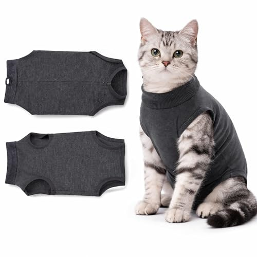 Oiieco Kattbody efter OP S grå, katter OP Body Kastration tunn andas elastisk sommar, läckageskydd kattskyddsdräkt, recovery suit katt avvänjningsdräkt post OP-kläder