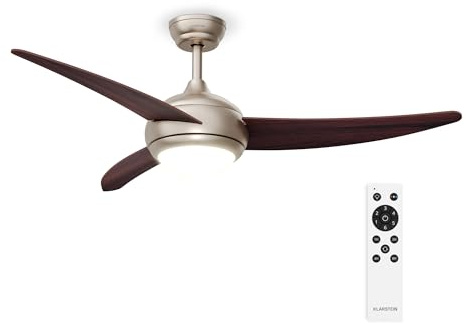 KLARSTEIN El Paso Ventilateur Plafond Avec Lumiere – Télécommande, 6 Vitesses, Silencieux, 3 Couleurs, Intérieur & Extérieur, 132cm, Plafonnier Ventilateur, Walnut