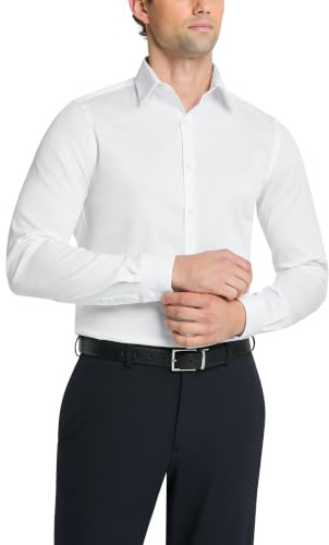 Van Heusen Men's Dress Shirt Slim Fit Flex Collar Stretch Solid, White, 17.5 Neck 32-33 Sleeve