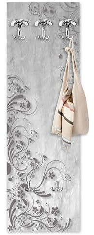 Lupia - Appendiabiti da Parete Moderno | Pannello Stampato in Legno con Fiori | 3 Ganci Appendiabiti | Facile Montaggio | 46x125 cm, Legno MODERN FLOWERS