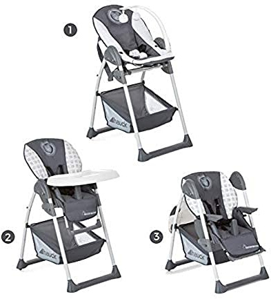 Hauck Sit'n Relax, 3 i 1 Hög barnstol från födseln, Med Spädbarnsinlägg, Barnstol Med Babygym som Växer med ditt barn, Justerbar i Höjd, Bricka, Hjul, Hopfällbar Barnstol - grå