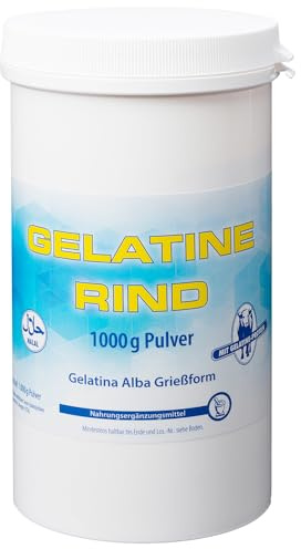 Pharma-Peter GELATINE Rind Pulver Halal - als TRINKGELATINE oder zum BACKEN und KOCHEN geeignet - 1000 g