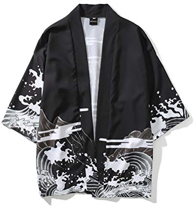 Ukiyo-e T-Shirt, Japanese Summer Men's Japan Happi Kimono Haori Cardigan Spring-Summer Jacket