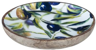 By Sigris - Bandeja para Dejar Llaves | Plato Grande Madera - Diseño Aceitunas, Madera de Mango - Diámetro 15cm Decor and Go