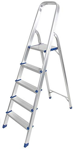 Escabeau en Aluminium De 3 Marches Marche Pied Pliant Hauteur 58cm Echelle avec Pieds Anti Dérapant Max 150Kg (5 marches)
