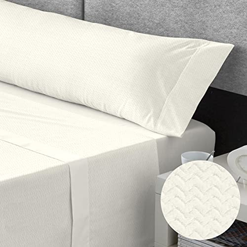 Catotex – Juego de Sabanas 3 Piezas Microlina Aterciopelada (Bajera + Encimera + Funda/s Almohada/s) 260gr Super Suave Mod. Zig-Zag ( Cama 135, Color Marfil )