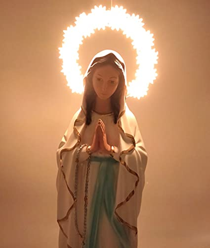 Generico Estatua Virgen de Lourdes de 40 cm de resina con halo iluminado, hecha a mano en Italia