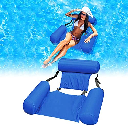 RHESHIN Aufblasbare Wasserhängematte Schwimmbett 4 in1 Wasser Hängematte Loungesessel Pool Lounge luftmatratze aufblasbare hängematte Schwimmbad Strand (Blau-a), 132 cm x 68 cm