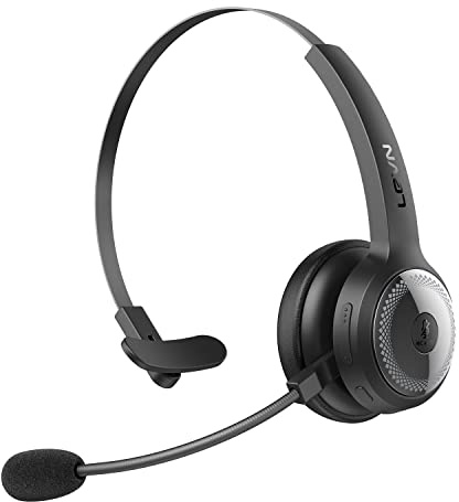 LEVN Bluetooth Headset, Wireless Headset with Microphone & Mute Button, 60Hrs Talk Time, On-Ear AI Noise Cancelling Headphones with Bluetooth 5.2 Multipoint for Trucker/Remote Work/Online Class/Zoom