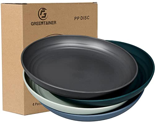 Greentainer 10 inch Large Dinner Plates, Set of 4 Unbreakable & Lightweight Dinner Dishes Dessert Pizza Pasta Bread Snack Salad Plate for Picnic, Camping & BBQ, Microwave & Dishwasher Safe