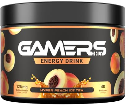 Gamers Only Energy Pulver Hyper Peach Ice Tea [MIT KOFFEIN & ZERO ZUCKER ] 40 Portionen | Energy Drink Pulver | Erhöht die Konzentration & Reaktionen | 125MG Koffein & L-Tyrosin & Vitaminen