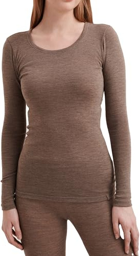 Dilling Langarmshirt aus 100% natürlicher Merinowolle für Damen - Braun meliert 38