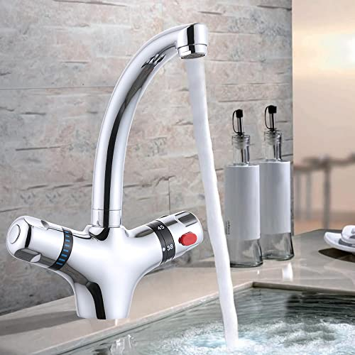 Rubinetto termostatico per lavabo, miscelatore per vasca da bagno, miscelatore per lavabo in ottone, cromato