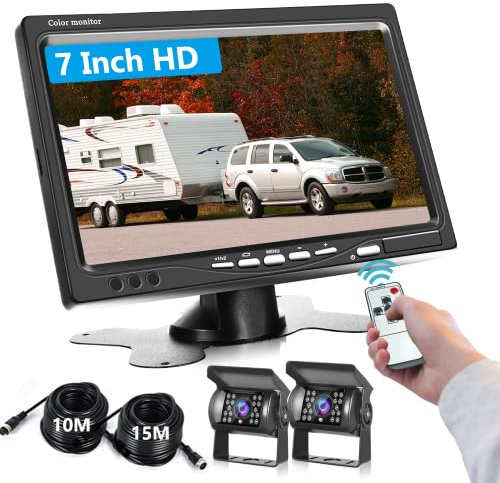 Podofo Wohnmobil Rückfahrkamera Set mit 7 Zoll TFT LCD Monitor Fahrzeug 2 Rückfahrkamera,wasserdichte Rückfahrkamera mit Nachtsicht 18 IR LED Rückfahrkamera für Wohnmobil/LKW/Wohnwagen/Anhänger