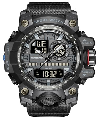 KXAITO Men's Watches Sports Outdoor Waterproof Military Watch Date Multi Function Tactics LED Face Alarm Stopwatch for Men (3133 Black)