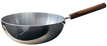 SM Aluminium Deep Biryani Curry Pan with Wooden Handle 24cm, 26cm, 28cm Restaurant Catering Home (24cm)