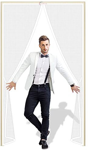 Mosquito Net Window Large, 75x185cm Mesh with Minimal Design, Keep Fresh air in & Bugs Out, Top to Bottom Seal Shuts Automatically - White Z