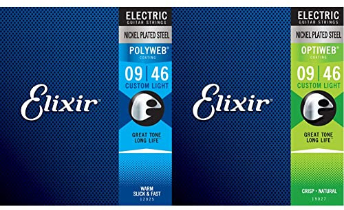 Elixir® Saiten E-Gitarrensaiten mit POLYWEB® Beschichtung, Custom Light (.009-.046) & 19027 Saiten E-Gitarrensaiten mit OPTIWEB™ Beschichtung, Custom Light (.009-.046)
