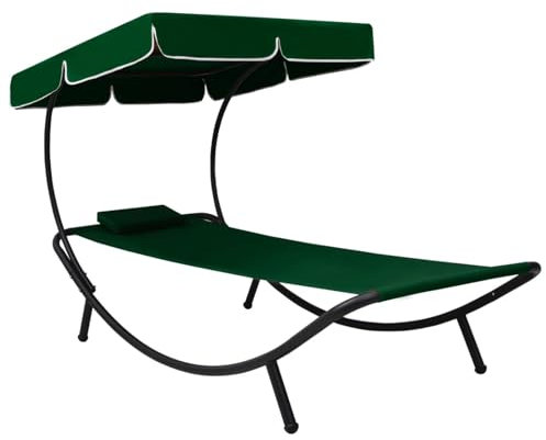 ZEYUAN Garten-Sonnenliege mit Sonnendach und Kissen, Gartenliege, Liegestuhl, Sonnenstuhl, Sonneninsel Outdoor, Liegen, Gartenmöbel, Bäderliege, Relaxliege, Grün