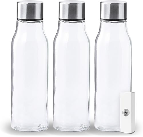 ShyaWorld Bottiglia in vetro per acqua, corpo di finitura trasparente borosilicato tappo a vite in acciaio inossidabile. Scatole singole per bottiglia. (3)