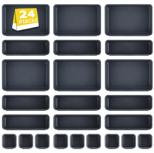 Schubladen-Organizer Set Ordnungssystem, AufbewahrungsBox, 24-teiliges Schubladen Organizer Küche, 3 Größen, Verstellbar, Rutschfester Organizer Box Für Schreibtisch, Badezimmer, Büro,Utensilien