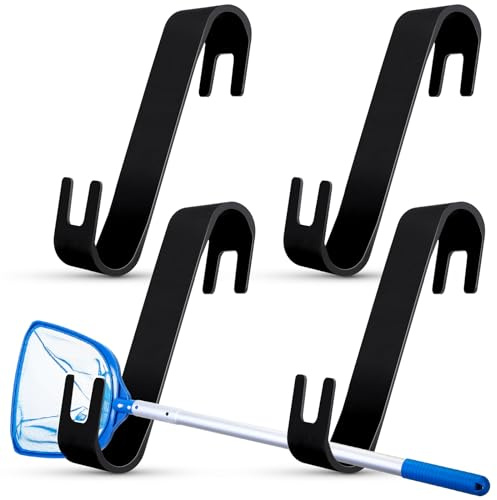 DoubleFill Poolside Pool Leaf Skimmer Net Holder Pool Pole Hangers Above Ground Pool Zubehör Kescher Halter für Poolbürste, Pool Skimmer, Poolschlauch und andere Poolausrüstung (schwarz), 4 Stück