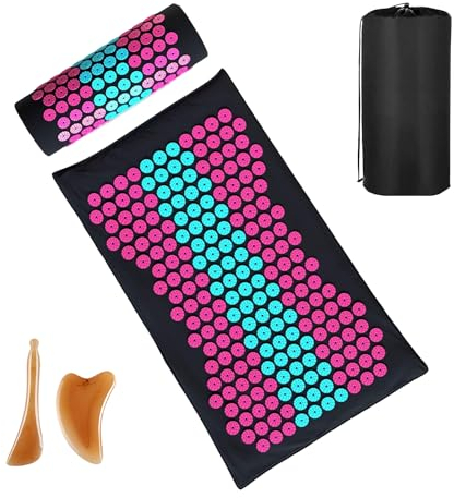 BULZEU Akupressurmatte mit Kissen, Akupressur Set gegen Nacken und Rückenschmerzen, Akupunkturmatte Acupressure Mat Massagematte zur Wohltuenden Entspannung und Massage (A)