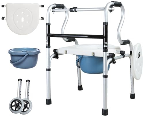 LIBRACTA Toilettenstuhl Höhenverstellbar Mit Rollen, Gehwagen Für Senioren Und Behinderte Menschen, Gehhilfeaus Aluminium, Faltbar, Leichtgewicht, Ergonomische Griffe, Gehgestell