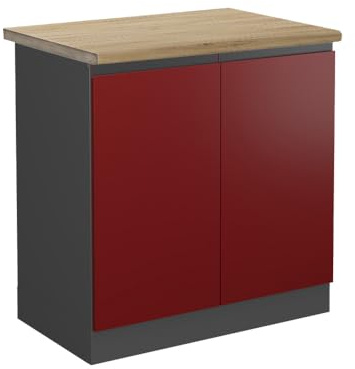 Vicco Spülenunterschrank R-Line, Rot, 80 cm J-Shape, AP Eiche, zur freien Kombination innerhalb modularer Küchensysteme