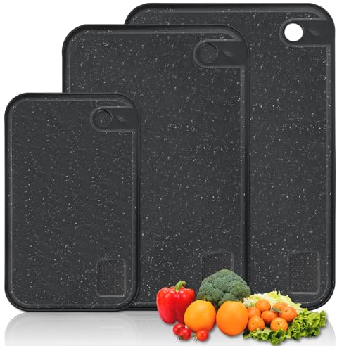 Chopping Board Set, BPA Free 3 Pieces of Cutting Board Double Sided, Chopping Boards with Non-Slip Feet and Drip Juice Groove, Multifunction Board for Kitchen Cooking, Baking, Vegetable