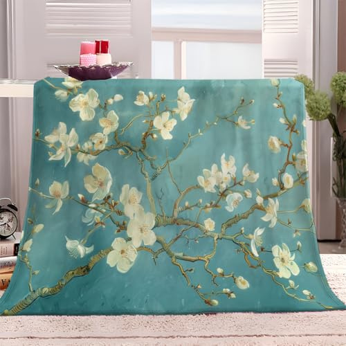 Generico Coperta in Pile Sherpa 220x240 cm Albero Di Fiori Disegnati A Mano Coperta Singolo Matrimoniale in Flanella, Coperta Plaid Pile Morbida Caldo e Spesso, per Divano, Letto, Coperta Invernale