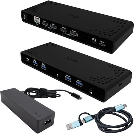 i-tec CADUA4KDOCKPDB100UK replicatore di porte e docking station per laptop Cablato USB 3.2 Gen 1 [3.1 Gen 1] Type-C Nero (I-TEC UNIVERSAL DUAL 4K DOCK PD - 85W INCL. USB-C CHARGER 100W)