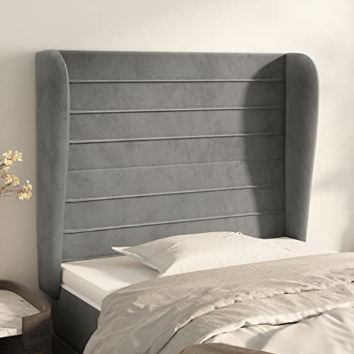 qohoio Kopfteil mit Ohren Bett Kopfteil Kopfenden Bed Headboard Bettkopfteil Kopfteil Hellgrau 93x23x118/128 cm Samt - 3118132