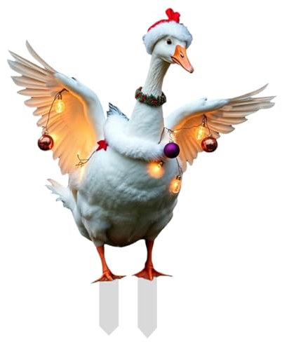 Tierpfähle für Hof, 2D Weihnachten Ente Statue Rasen Ornamente mit Lichtern Tierfiguren für Balkon Hof Rasen Ente Gartenstecker Gartendekorationen Acryl Ente Gartendeko