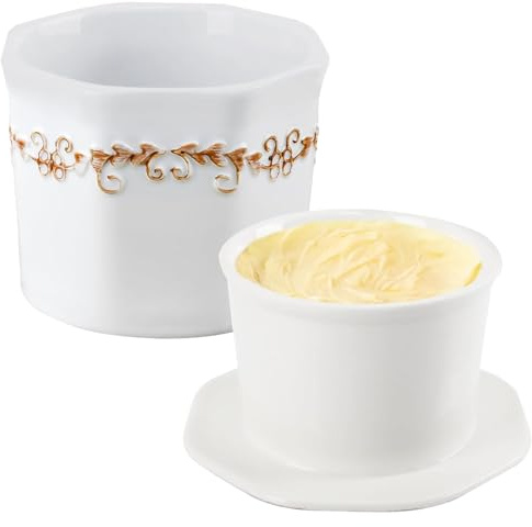 Cnwinu Französische Butterdose,Butterdose Keramik,Butterglocke Wassergekühlt 280g,Porzellan Butterbehälter,Französische Keramik Butterdose für Küche,Französische Wasserbutterdose