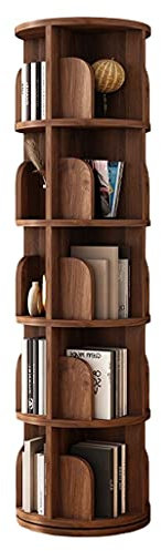 Drehbares Bücherregal aus Massivholz, Organizer für Wohnzimmer, 6 Etagen, rund, 360° drehbar, für Kinder und Erwachsene (Braun, 46 x 162 cm)