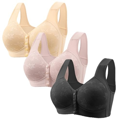 3 Pezzi Reggiseno Senza Ferretto Donna Aperto Davanti Leggero e Traspirante Reggiseni Senza Cuciture con Bottoni Taglie Forti Cotone Bralette Sportivi Top Abbigliamento per Palestra Corsa Yoga