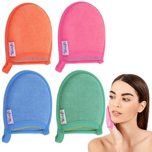 Ptwola 4 Pcs Facial Scrub Exfoliator Mitts Scrubber Deep Hand Exfoliating Face Gloves Face Body Cleaning Mitten Skin Cleanser Dead Dry Remover Skin Scrub Pad Tool for Men Women Bath Shower Spa