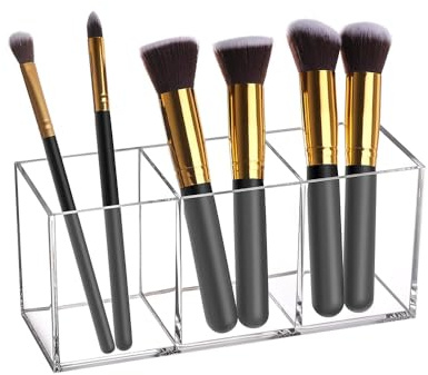 eKsdf Kosmetik Pinselhalter mit 3 Fächern Acryl Schminkpinsel Behälter | Kosmetikpinsel Aufbewahrung Makeup Pinsel Organizer Becher für Pinsel Eyeliner Lippenstift Bürsten