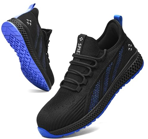 SPIEZ Zapatos de Seguridad Hombre Mujer,Ligeros,Transpirables con Punta de Composite Certificada, Antideslizantes, Estilo Deportivo para Trabajo Diario, Almacén o Cocina,Tallas 45