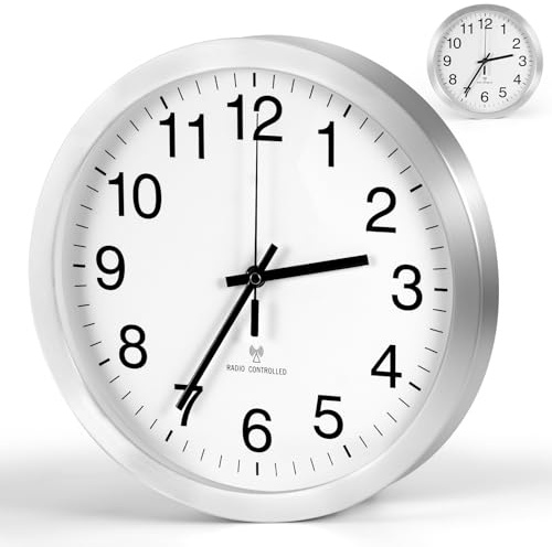 PCXWTLN Orologio radiocontrollato da parete, 30 cm, senza ticchettio, funzionamento a batteria, orologio da parete moderno, facile da leggere, radio per cucina, camera da letto, soggiorno, bambini
