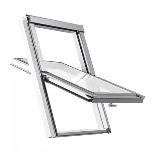 Dachfenster Kunststoff Velux Gruppe SOLID PVC Schwingfenster 114x118 cm mit doppelter Wärmeschutzverglasung Argonfüllung Uw 1,3 W/m²K inkl. Eindeckrahmen für Ziegeldach weiß Kunststoff innen