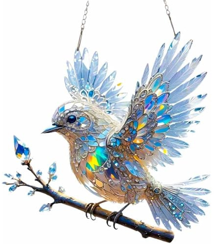 Graddi Spirit Bluebird, Olygee Spirit Blue Bird, Solymall Crystal Sky Bluebird Stained Art Ornament (6/8 Inches), 2D Double-Sided Bird Hanging Suncatcher for Window/Indoor/Garden (A,20 * 20 * 0.2cm)
