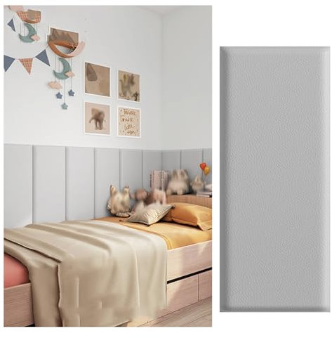 XILYZMO Upholstered Wall Panels, Adhesive PU Material Wall Protection Headboard Panels, 3D Upholstered Wall Padding, Wall Mounted Soundproof Wall Panels For Bedroom Living Room(Gray,15pcs-25x50cm)