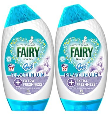 Fairy NON BIO PLATINUM Laundry Gel SILK TREE Blossom & Jasmine 891 ml × 2 (27 Washes Each) | Sensitive Skin Safe, Cold Water Clean