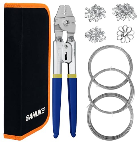 Sanuke Wire Rope Crimping Swaging Tool Cable Crimps up to 2.2mm(2/32inch) with 160pcs 4sizes Aluminum Double Barrel Ferrule Loop Sleeve and 10pcs Stainless Steel Thimble Assortment Kit