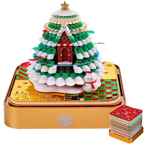 3D Kalender, 2026 Tischkalender Weihnachten, 3D Abreißen Notizblock Weihnachtsbaumhaus mit LED Lichtern, Zeitmesser Kalender 2026, Memo Pad, Adventskalender Tischdeko, Lustige Weihnacht geschenk