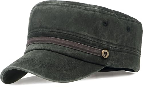 WULIQIUQIU Unisex Cadet Army Caps Retro Washed Military Caps Cotton Flat Top Cap
