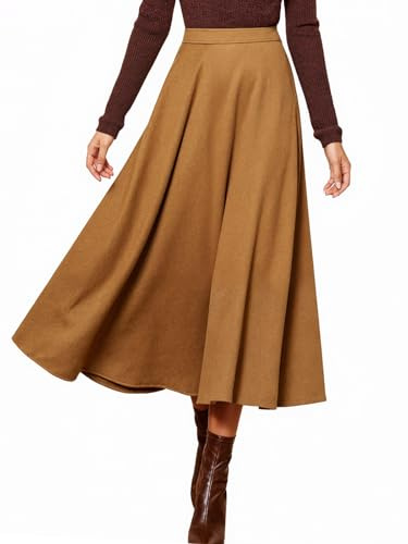 CUPSHE Jupe midi élégante en daim pour femme - Taille haute - Jupe longue décontractée, marron, M