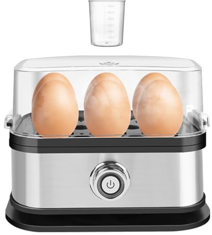 350W Egg Cooker 6 Capacity Stainless Steel Steamer, Electric Egg Boiler, Quick Boiling for Soft, Medium and Hard Boiled, Auto-Off, with Measuring Cup, Removable Tray, Easy to Operate